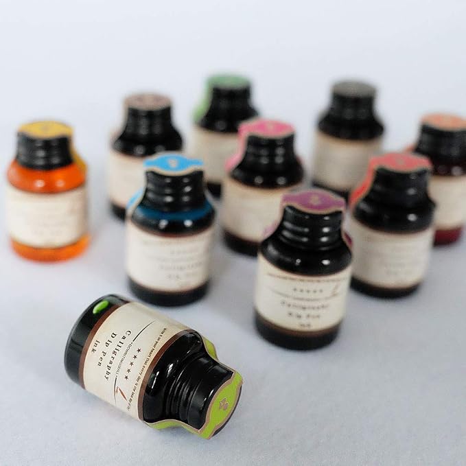 GC QUILL Dip Pen Ink, 10 Colors Fountain Dip Pen Ink Set Non-Carbon Drawing - Image 5