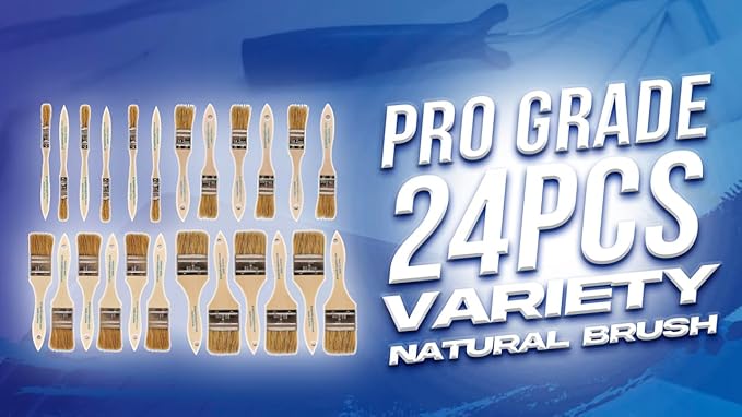 Pro Grade - Chip Brush – Paint Brush Set – 24 Pack - Natural China Bristle - Image 2