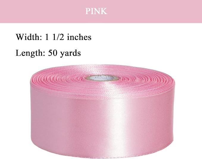 1 1/2 Inch Pink Solid Satin Ribbon, 50 Yards Craft Fabric Ribbon - Image 2