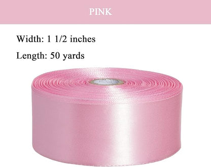 1 1/2 Inch Pink Solid Satin Ribbon, 50 Yards Craft Fabric Ribbon - Image 2