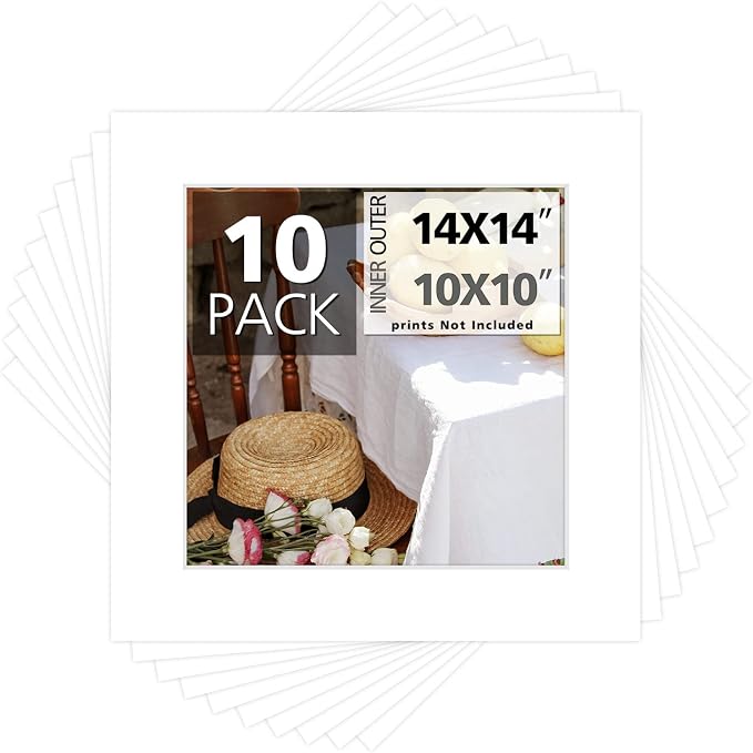 Mat Board Center, 14x14 for 10x10 White Photo Picture Mats by MatBoardCenter