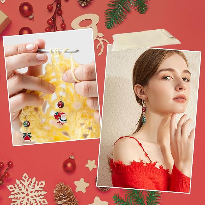 SUNNYCLUE 1 Box 24Pcs 12 Style Christmas Crochet Stitch Markers Stitch Marker - Image 5