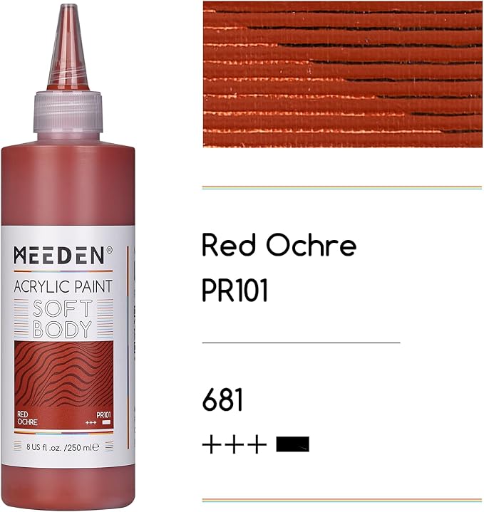 MEEDEN Red Ochre Acrylic Paint: Matte Finish 250ml/8.45oz Soft Body Bulk - Image 2