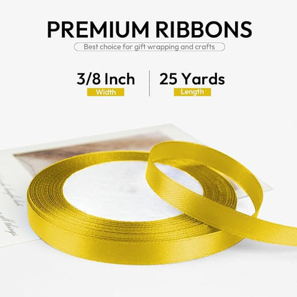 3/8 Inch 25 Yards Satin Ribbon Yellow, Solid Color Fabric Ribbon - Image 2