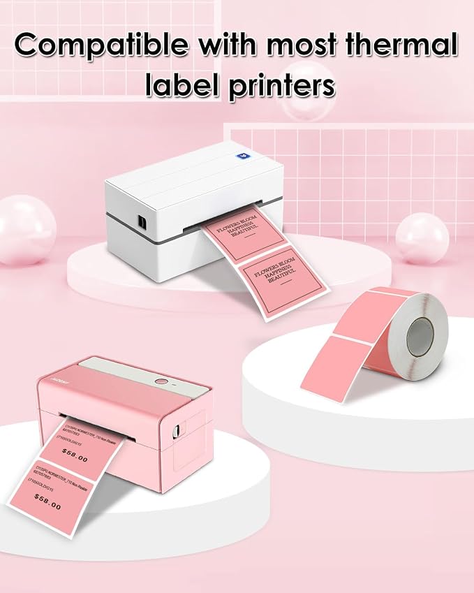 iEager Pink Square Thermal Label Stickers, 500 Sheets/Roll - Image 4