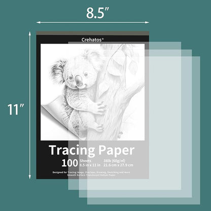 Crehatos 8.5" x 11" Tracing Paper, Translucent Tracing Pad, 100 Sheets - Image 3