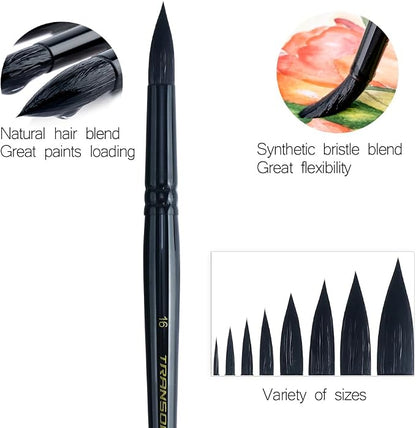 Transon 8pcs Round Watercolor Paint Brush Set Goat Hair - Image 3