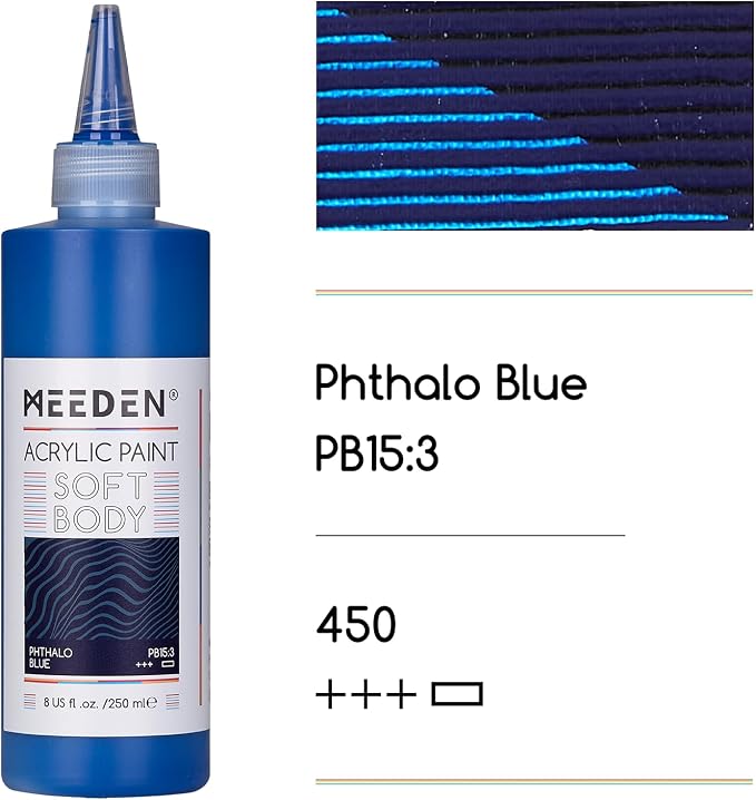 MEEDEN Soft Body Acrylic Paint: Phthalo Blue Matte Finish - 250ml/8.45oz Bulk - Image 2