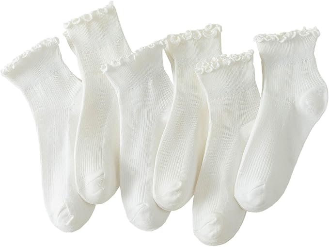 Hstyle 6 Pairs of Ruffle Socks Women, Cute Ruffle Ankle Socks by Hstyle