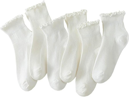 Hstyle 6 Pairs of Ruffle Socks Women, Cute Ruffle Ankle Socks by Hstyle