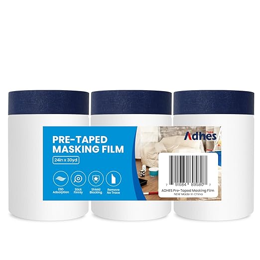 ADHES Painters Plastic with Tape, 24 inch x 90 feet x 3 Rolls Painters Tape by ADHESTAPEPERSUITOFPERFECTION