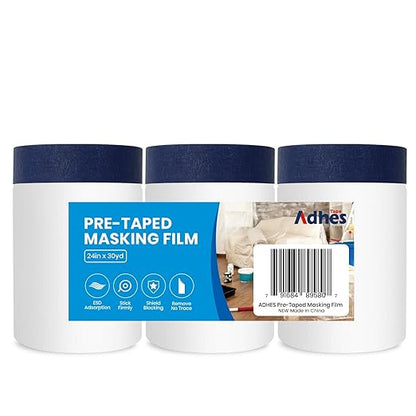 ADHES Painters Plastic with Tape, 24 inch x 90 feet x 3 Rolls Painters Tape by ADHESTAPEPERSUITOFPERFECTION