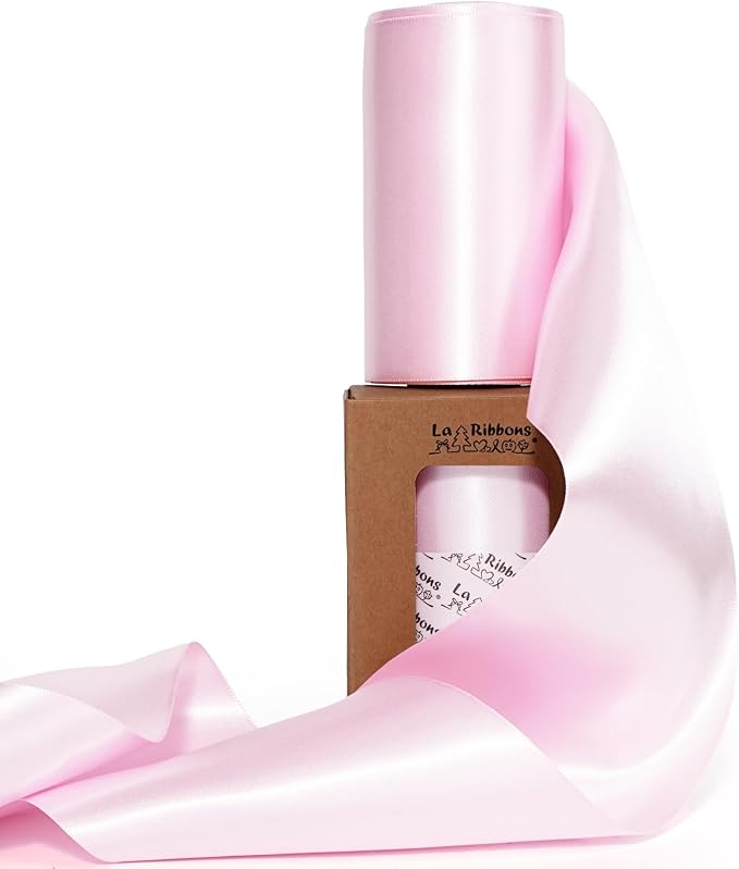 LaRibbons Light Pink Satin Ribbon 4 Inch 10 Yards Double Faced Luxury Light by LaRibbons