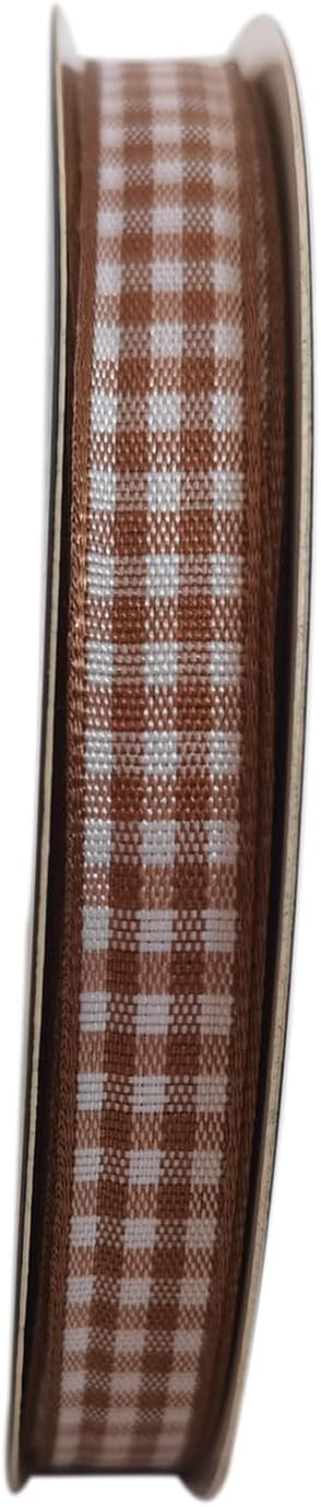Micomon Khaki and White Woven Edge Plaid Ribbon 100% Polyester Gingham Ribbon - Image 3