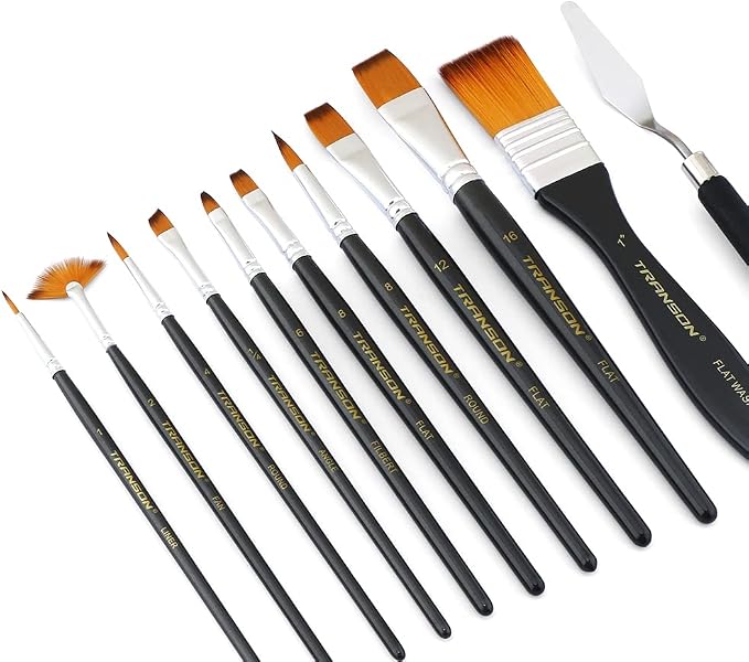Transon Paint Brush Kit 10pcs Art Brushes and 1 Paint Spatula - Image 4