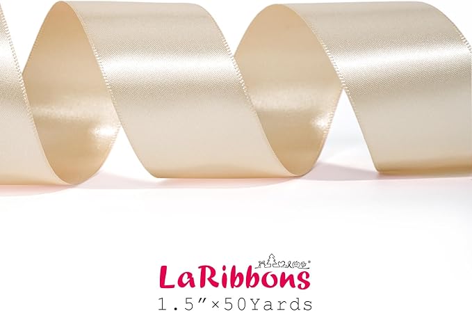 LaRibbons Nude Satin Ribbon 1 1/2 Inch 50 Yards Luxury Double Faced Ivory Silk - Image 7