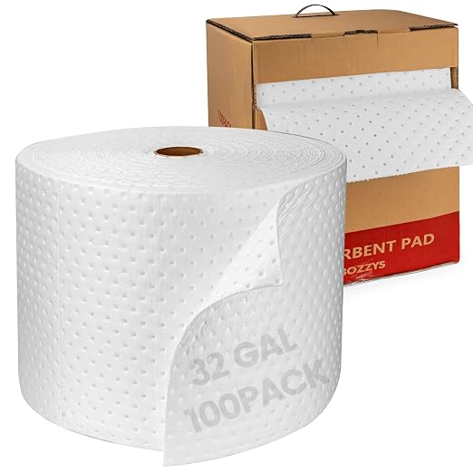 Oil Absorbent Pads Roll | 16"x20" Oil-Only Spill Mat 100-Pack | Industrial by BOZZYS