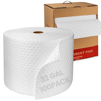 Oil Absorbent Pads Roll | 16"x20" Oil-Only Spill Mat 100-Pack | Industrial by BOZZYS