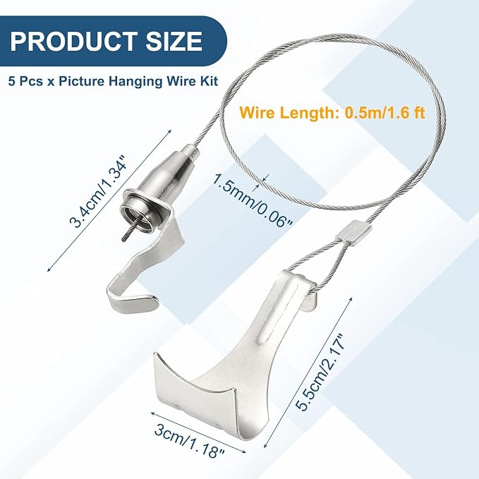 uxcell 5Pcs Picture Hanging Wire Kit, 0.5 m x 1.5 mm Heavy Duty Picture Hangers - Image 2