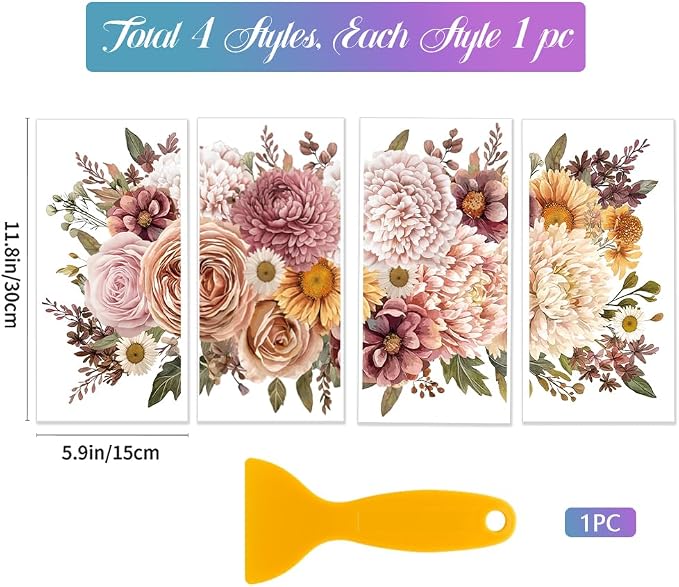 GLOBLELAND 4 Sheets Pink Vintage Bouquet Rub on Transfer - Image 2