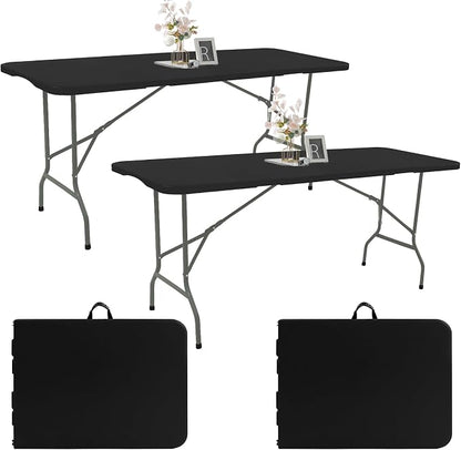 2 Pack 6 FT Folding Tables Black Foldable Table, Fold-in-Half by Fivenl