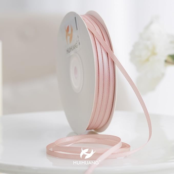 HUIHUANG Rose Gold Ribbon 1/8 inch Solid Color Thin Satin Ribbon 100 Yards - Image 4