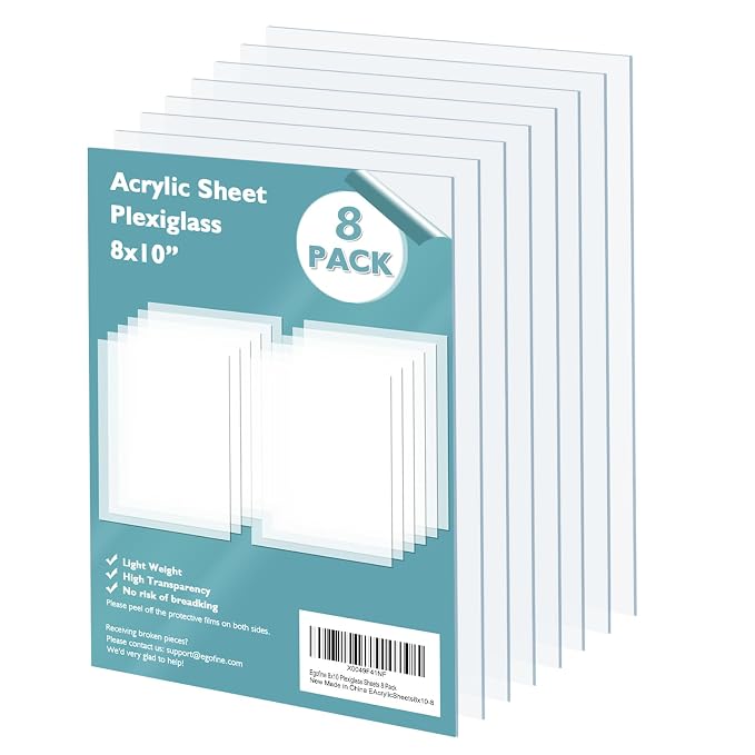 Egofine Plexiglass Sheets Acrylic Sheets 8 Pack of 8x10’’ 0.04 Thick Clear by Egofine