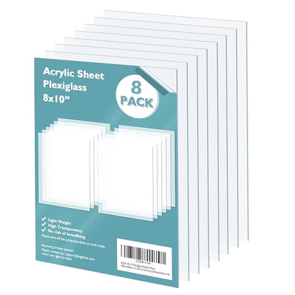 Egofine Plexiglass Sheets Acrylic Sheets 8 Pack of 8x10’’ 0.04 Thick Clear by Egofine
