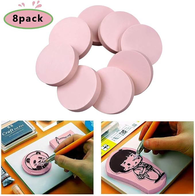 8 Pcs 2"x2" Pink Rubber Carving Blocks - Image 2