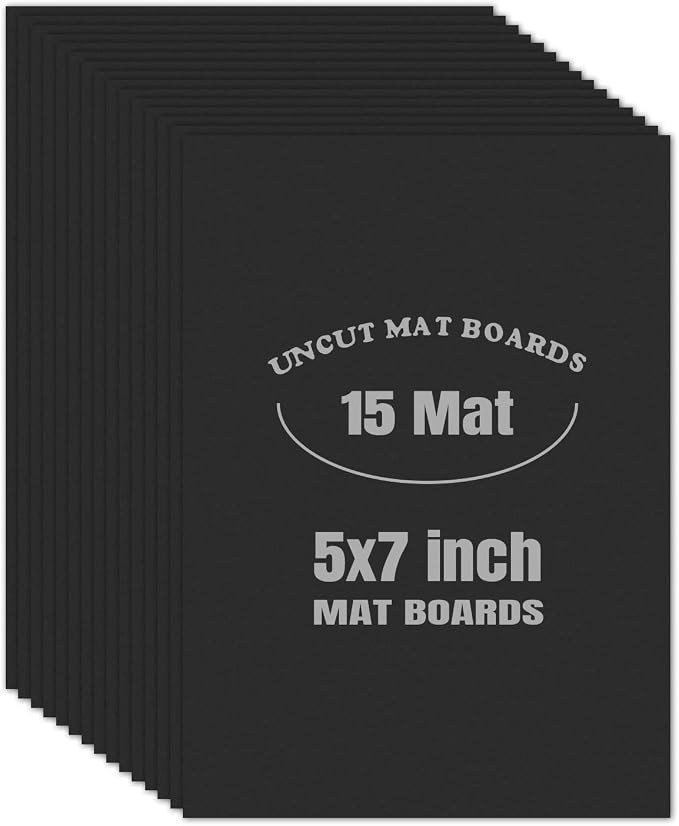 AUEAR, 15 Pack 5x7 Uncut Matte Boards Black Photo Mat Board Great by AUEAR