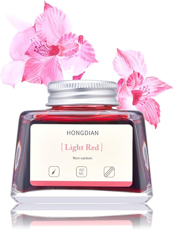 Hongdian Fountain Pen Bottled Ink Light Red Color, 60ml Non Carbon Inkwell by Asvine