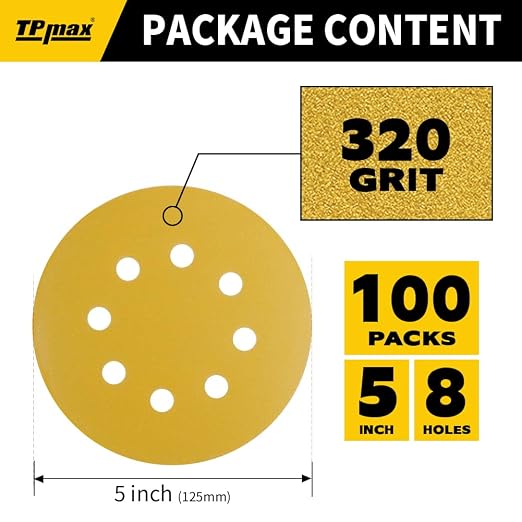 100PCS 5 Inch 320 Grit 125mm 8 Hole Sanding Discs Sandpaper - Image 2