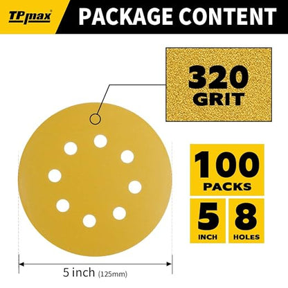 100PCS 5 Inch 320 Grit 125mm 8 Hole Sanding Discs Sandpaper - Image 2