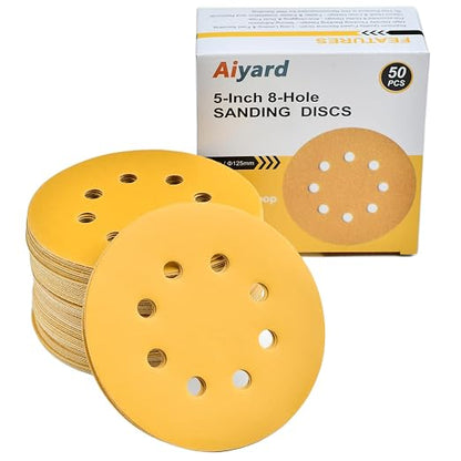 5-Inch 8-Hole Hook and Loop Sanding Discs 800-Grit Random Orbit Sandpaper by Aiyard