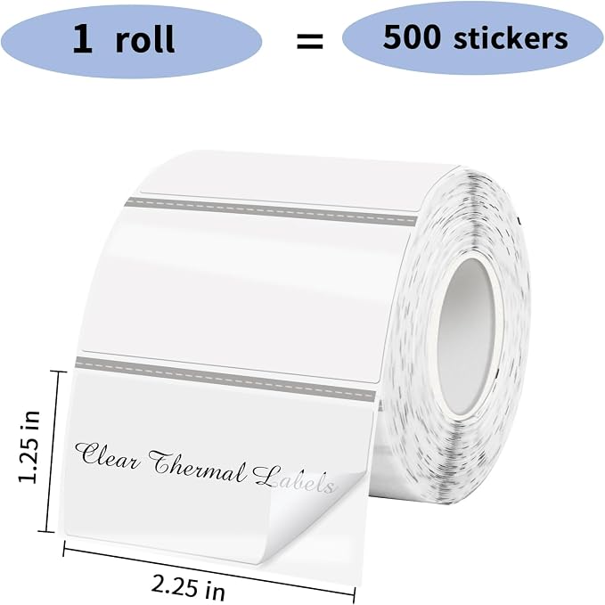 1.25" x 2.25" Transparent Thermal Label Stickers, Waterproof Thermal Printer - Image 2