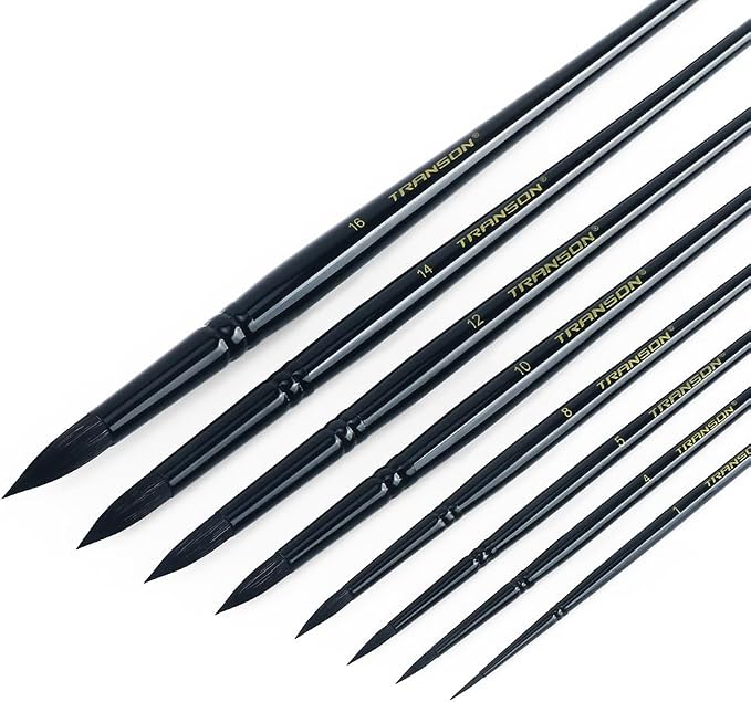 Transon 8pcs Round Watercolor Paint Brush Set Goat Hair - Image 6