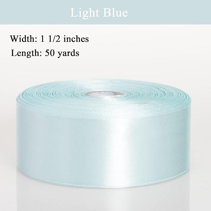 1 1/2 Inch Light Blue Solid Satin Ribbon, 50 Yards Craft Fabric Ribbon - Image 2