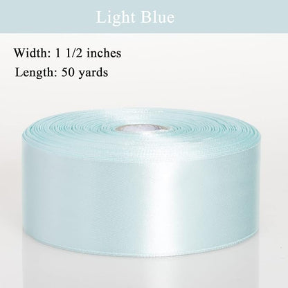 1 1/2 Inch Light Blue Solid Satin Ribbon, 50 Yards Craft Fabric Ribbon - Image 2