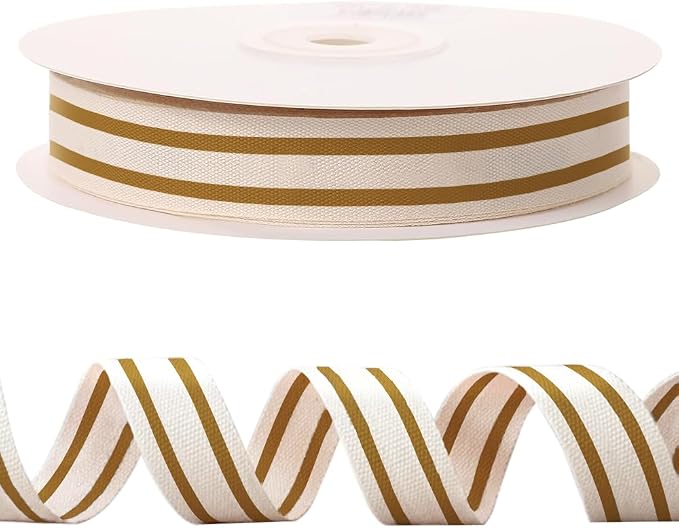 10 Yards × 3/5 Inch Golden Natural Cotton Ribbon, Double Sided Webbing Straps by Unknown