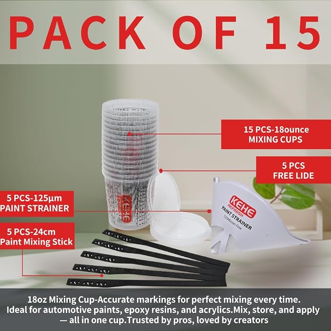 15 PACK Paint Mixing Cups by KEHE REFINISH, 18 oz, Disposable or Reusable - Image 3