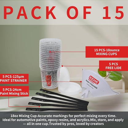 15 PACK Paint Mixing Cups by KEHE REFINISH, 18 oz, Disposable or Reusable - Image 3