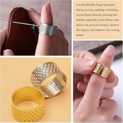 8 Pcs Thimble + 30 Pcs Sewing Needles, Finger Protector Fingertip Adjustable - Image 4