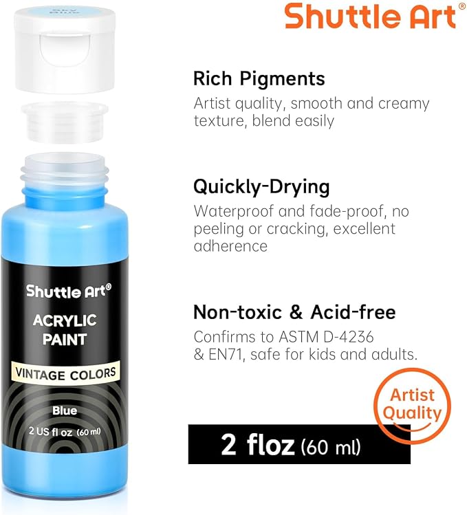 Shuttle Art Acrylic Paint Set, 25 Vintage Colours, 2oz/60ml Bottles, Rich - Image 3