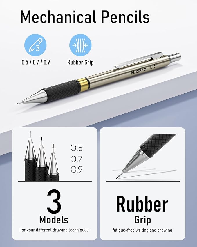 Nicpro 35PCS Gold Art Mechanical Pencils Set - Image 3