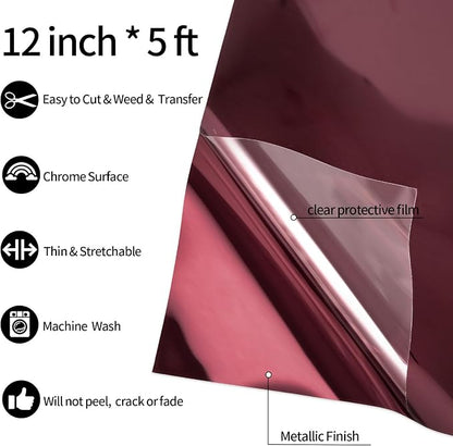 VINYL FROG Metallic Foil HTV Vinyl Roll 12" x5ft Maroon Chrome Heat Transfer - Image 2