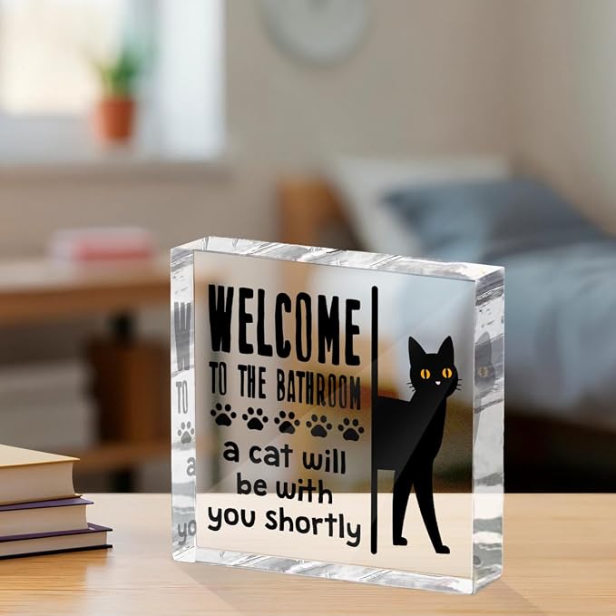 Funny Cat Bathroom Decor Acrylic Decorative Signs 4x4 Inch, Humorous Decorations - Image 3
