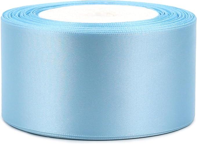 Sky Blue Solid Satin Ribbon 2 Inch 25 Yards Solid Polyester Fabric Ribbon - Image 6