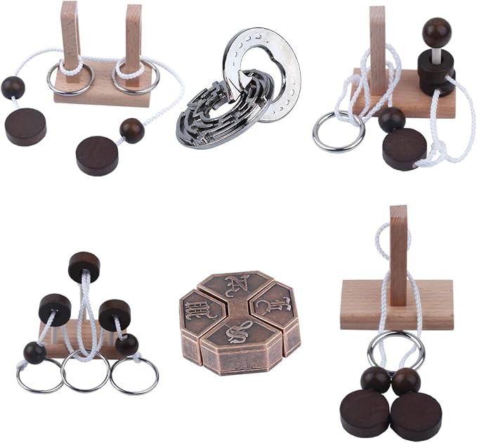 Wooden and Metal 3D Unlock Interlock Assorted Brain Teasers Puzzles，IQ Logic by LFLQ