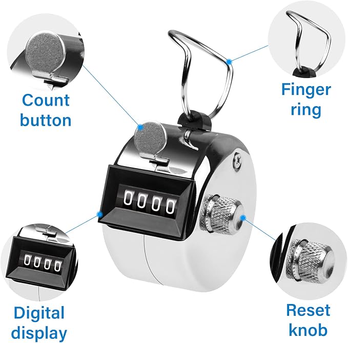 Tally Counter, 4-Digit Clicker Counter, Metal Hand Tally Counters Clicker Pitch - Image 3