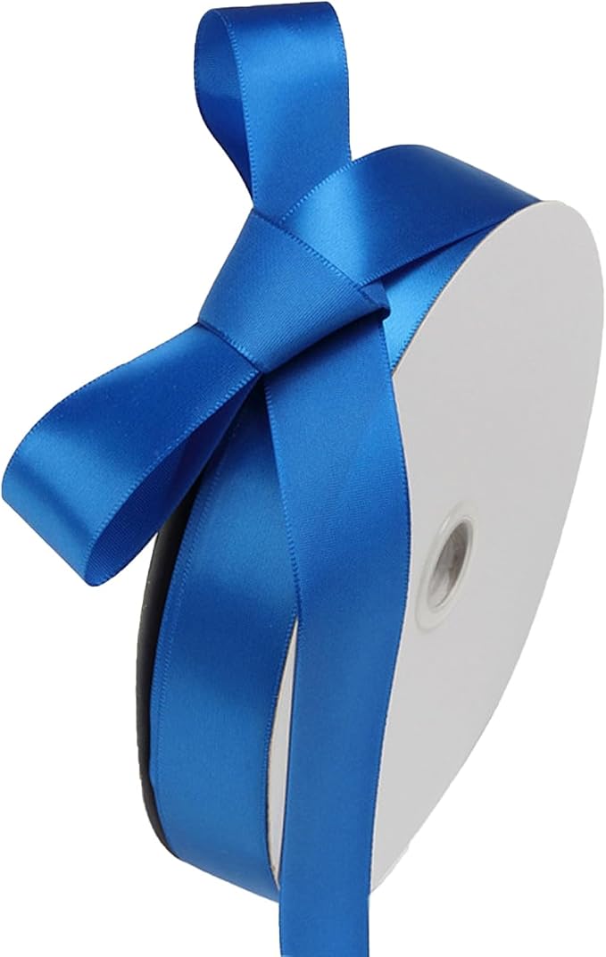 1" x 100 Yards Royal Blue Polyester Satin Ribbon Single Faced Bulk Fabric by Oakarbo